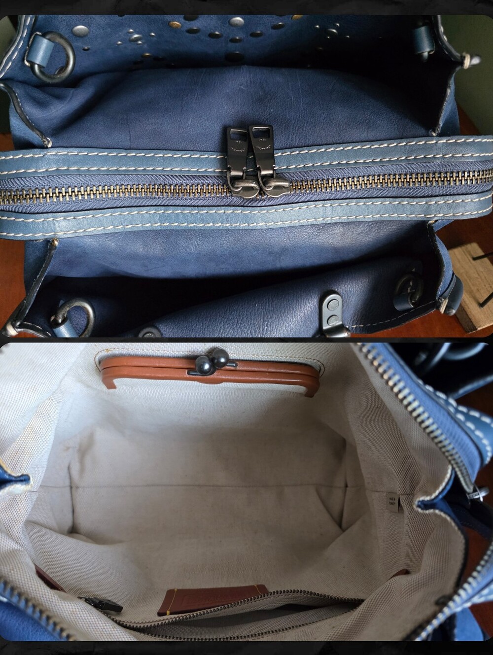 Coach 57163 Rogue 30 Western Rivets Blue Suede Leather Satchel Bag 1941 - Picture 14 of 16